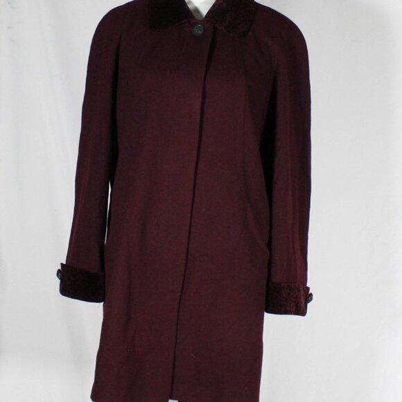 Vintage 1980s Noir Style Burgundy Wool Jacket with Leopard Print Trim - Picture 3 of 13